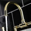 image:imageKingston Brass KS2170RX Belknap Industrial Style Wheel Handle Bridge Bathroom Faucet with PopUp Drain Matte BlackPolished Brass