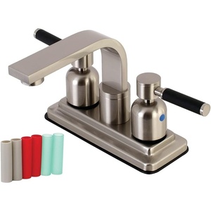 image:imageDoubleHandle 3Hole Deck Mount 4Inch Centerset Bathroom Faucet with PushUp PopUpBrushed Nickel