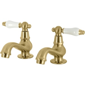 image:imageKingston Brass KS1108PL Heritage Classic Basin Faucet Porcelain Lever Handle Brushed NickelBrushed Brass