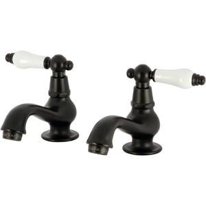 image:imageKingston Brass KS1108PL Heritage Classic Basin Faucet Porcelain Lever Handle Brushed NickelMatte Black
