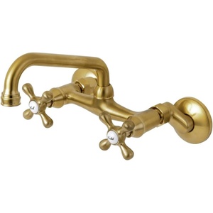 image:imageKingston Brass KS213PN Kingston Two Handle Wall Mount Kitchen Faucet Polished NickelBrushed Brass