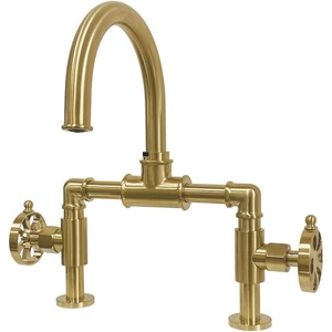 image:imageKingston Brass KS2170RX Belknap Industrial Style Wheel Handle Bridge Bathroom Faucet with PopUp Drain Matte BlackBrushed Brass