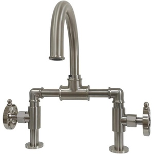 image:imageKingston Brass KS2170RX Belknap Industrial Style Wheel Handle Bridge Bathroom Faucet with PopUp Drain Matte BlackBrushed Nickel
