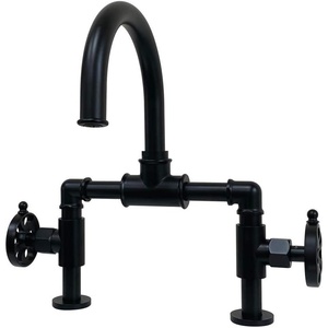 image:imageKingston Brass KS2170RX Belknap Industrial Style Wheel Handle Bridge Bathroom Faucet with PopUp Drain Matte BlackMatte Black