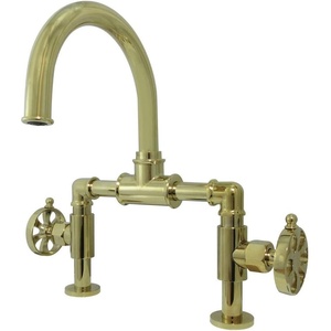 image:imageKingston Brass KS2170RX Belknap Industrial Style Wheel Handle Bridge Bathroom Faucet with PopUp Drain Matte BlackPolished Brass