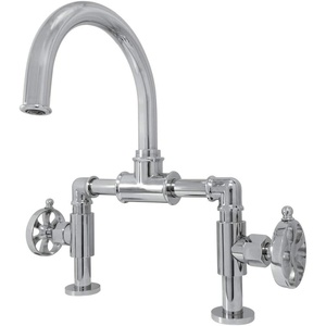 image:imageKingston Brass KS2170RX Belknap Industrial Style Wheel Handle Bridge Bathroom Faucet with PopUp Drain Matte BlackPolished Chrome