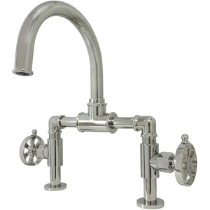 image:imageKingston Brass KS2170RX Belknap Industrial Style Wheel Handle Bridge Bathroom Faucet with PopUp Drain Matte BlackPolished Nickel