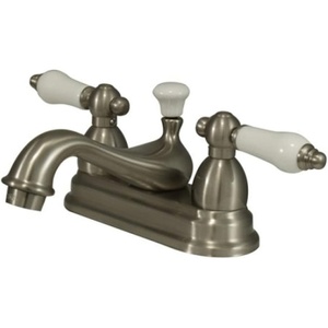 image:imageKingston Brass KS3602PL Restoration 4Inch Centerset Lavatory Faucet with Porcelain Lever Handle Polished BrassPolished Chrome