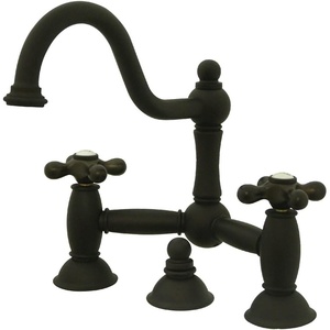 image:imageKingston Brass KS3915AX Restoration Widespread Lavatory Faucet with Metal Cross Handle Oil Rubbed BronzeOil Rubbed Bronze
