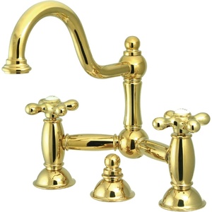 image:imageKingston Brass KS3915AX Restoration Widespread Lavatory Faucet with Metal Cross Handle Oil Rubbed BronzePolished Brass
