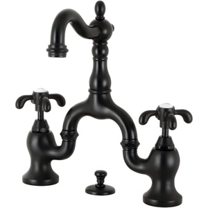 image:imageKingston Brass KS7973TX French Country Bridge Bathroom Faucet with Brass PopUp Antique BrassMatte Black