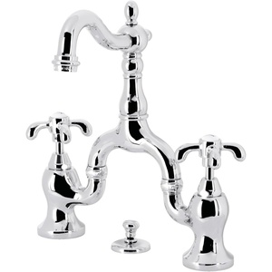 image:imageKingston Brass KS7973TX French Country Bridge Bathroom Faucet with Brass PopUp Antique BrassPolished Chrome