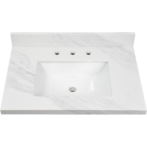image:imageKingston Brass KVPB3122W38CL Mayorca 31 x 22 Quartz Vanity Top with Rectangular Sink 8 Faucet Drillings Quartz White
