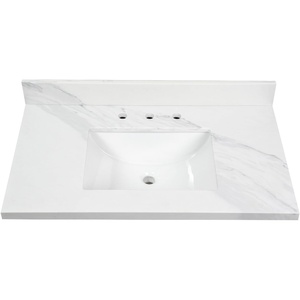 image:imageKingston Brass KVPB3722W38CL Mayorca 37 x 22 Quartz Vanity Top with Rectangular Sink 8 Faucet Drillings Quartz White