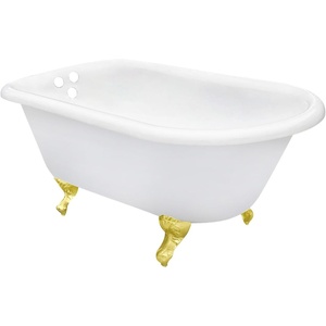 image:imageAqua Eden VCT3D603019NT2 60 Cast Iron Oval Rectangular Roll Top Clawfoot Tub 338 Wall Drillings WhitePolished Brass