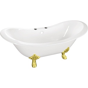 image:imageAqua Eden VCT7DS6130NC2 61 Cast Iron Oval Double Slipper Clawfoot Tub 7 Faucet Drillings WhitePolished BrassWhitePolished Brass