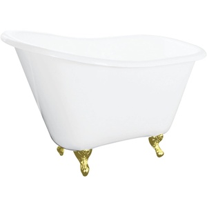 image:imageAqua Eden VCTND5130NT2 51 Cast Iron Classic FlatRim Single Slipper Clawfoot Tub No Faucet Drillings WhitePolished Brass