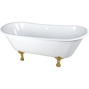 image:imageAqua Eden VCTND6728NH7 67 Cast Iron Oval Double Slipper Clawfoot Tub No Faucet Drillings WhiteBrushed BrassWhiteBrushed Brass