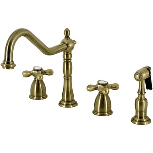 image:imageKingston Brass KB1797AXBS 8Inch Widespread Kitchen Faucet with Brass Sprayer Brushed BrassAntique Brass