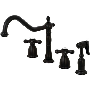 image:imageKingston Brass KB1797AXBS 8Inch Widespread Kitchen Faucet with Brass Sprayer Brushed BrassMatte Black