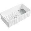 image:imageGourmetier GPKF301810 Kaolin 30Inch Ceramic Apron Front Single Bowl Farmhouse Kitchen Sink with Bottom Grid and Strainer Glossy White