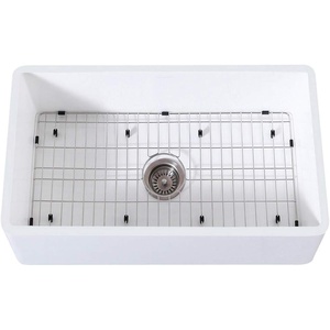 image:imageGourmetier KGKFA331810BC 33Inch x 18Inch Single Bowl ApronFront Farmhouse Kitchen Sink with Drain and Rack Matte WhiteBrushedMatte WhiteBrushed