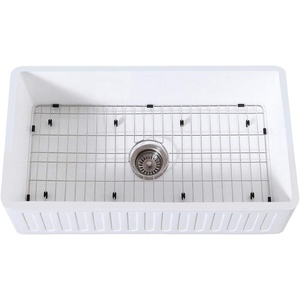 image:imageKingston Brass Gourmetier KGKFA331810RM 33Inch x 18Inch Single Bowl ApronFront Farmhouse Kitchen Sink with DrainRack Matte WhiteBrushed