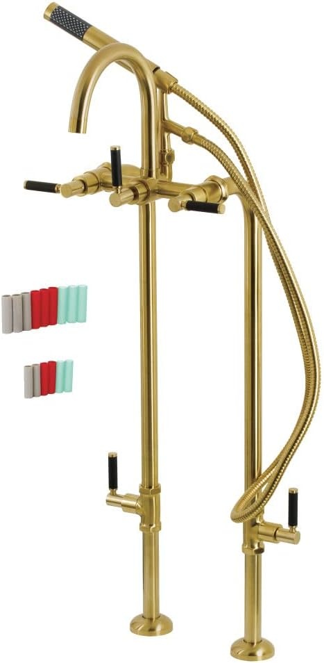 image:imageAqua Vintage CCK8401DL Concord Freestanding Tub Faucet with Supply Line Stop Valve Polished ChromeBrushed Brass
