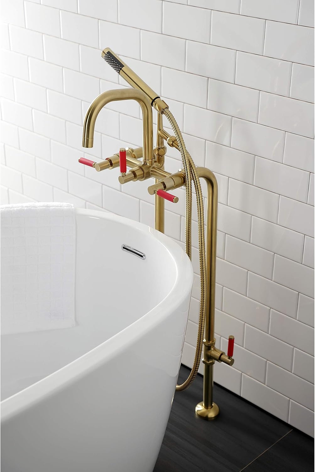 image:imageAqua Vintage CCK8401DL Concord Freestanding Tub Faucet with Supply Line Stop Valve Polished ChromeBrushed Brass