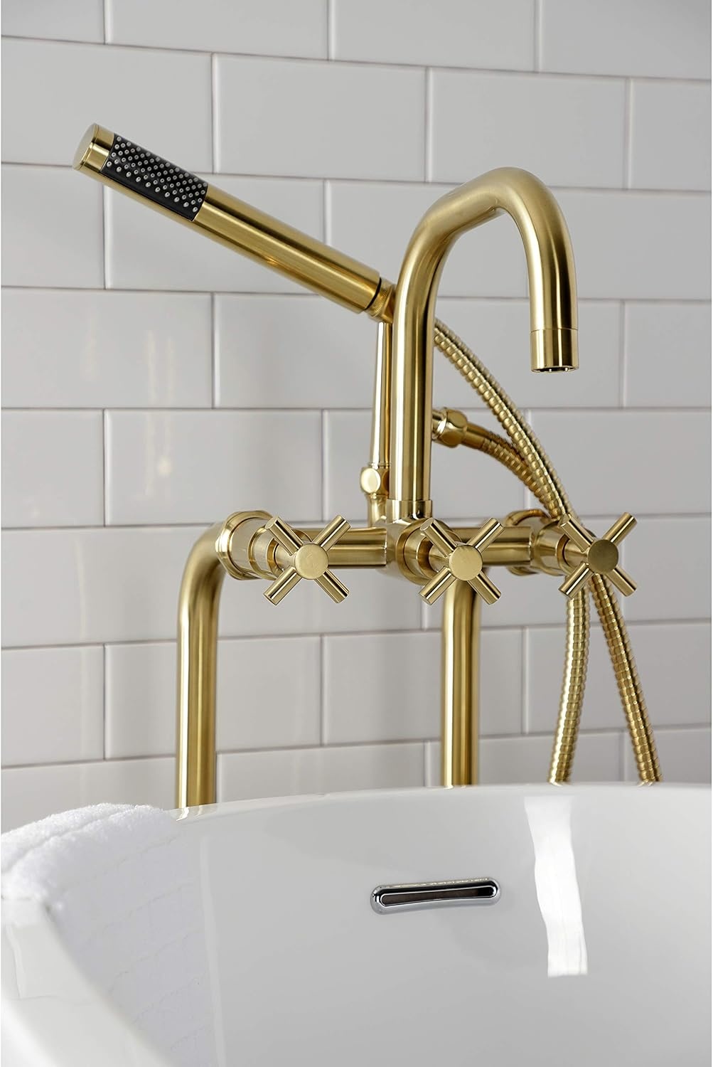 image:imageAqua Vintage CCK8401DL Concord Freestanding Tub Faucet with Supply Line Stop Valve Polished ChromeBrushed Brass