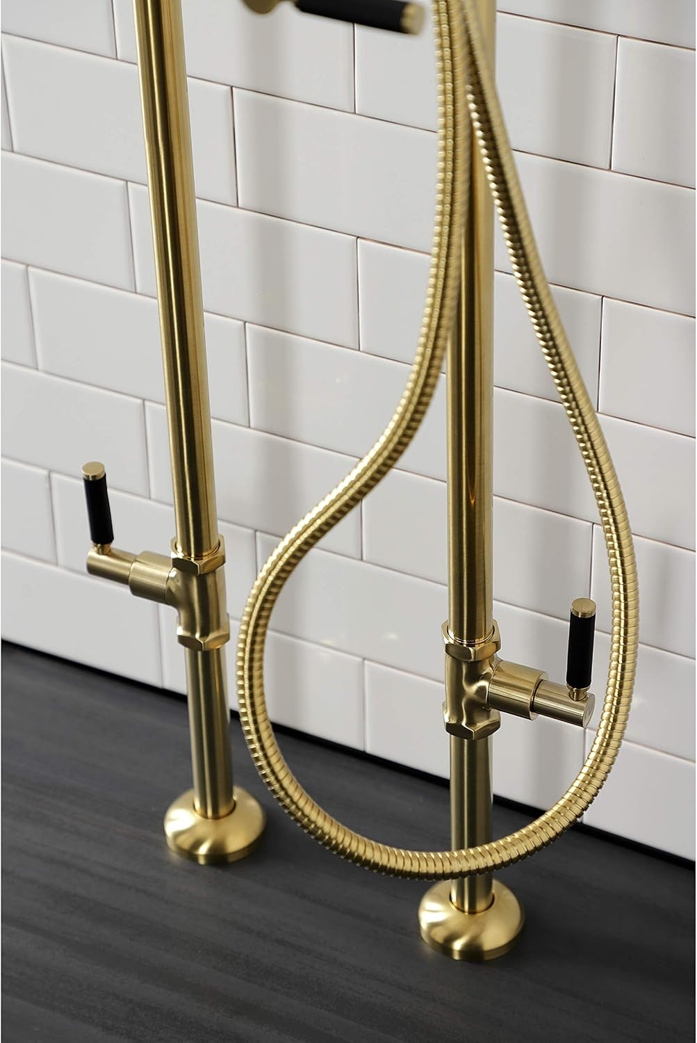 image:imageAqua Vintage CCK8401DL Concord Freestanding Tub Faucet with Supply Line Stop Valve Polished ChromeBrushed Brass