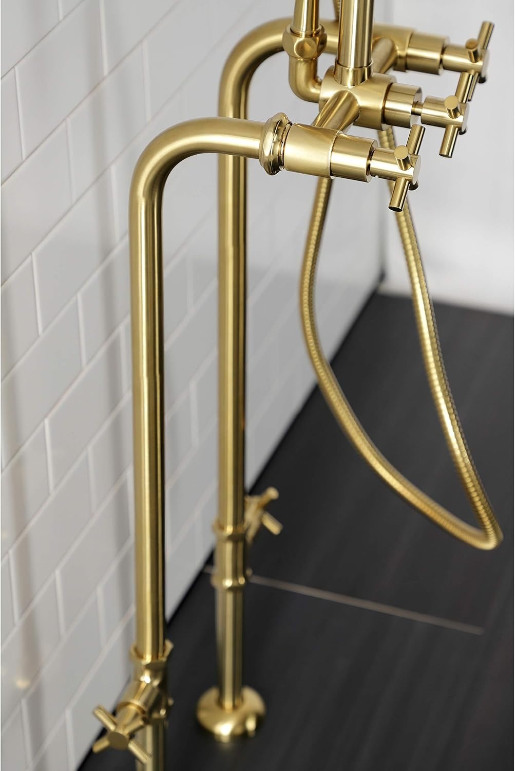 image:imageAqua Vintage CCK8401DL Concord Freestanding Tub Faucet with Supply Line Stop Valve Polished ChromeBrushed Brass