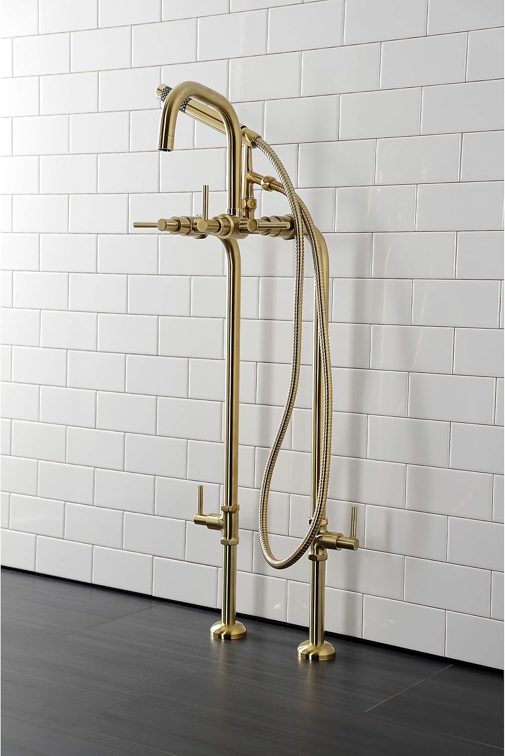 image:imageAqua Vintage CCK8401DL Concord Freestanding Tub Faucet with Supply Line Stop Valve Polished ChromeBrushed Brass