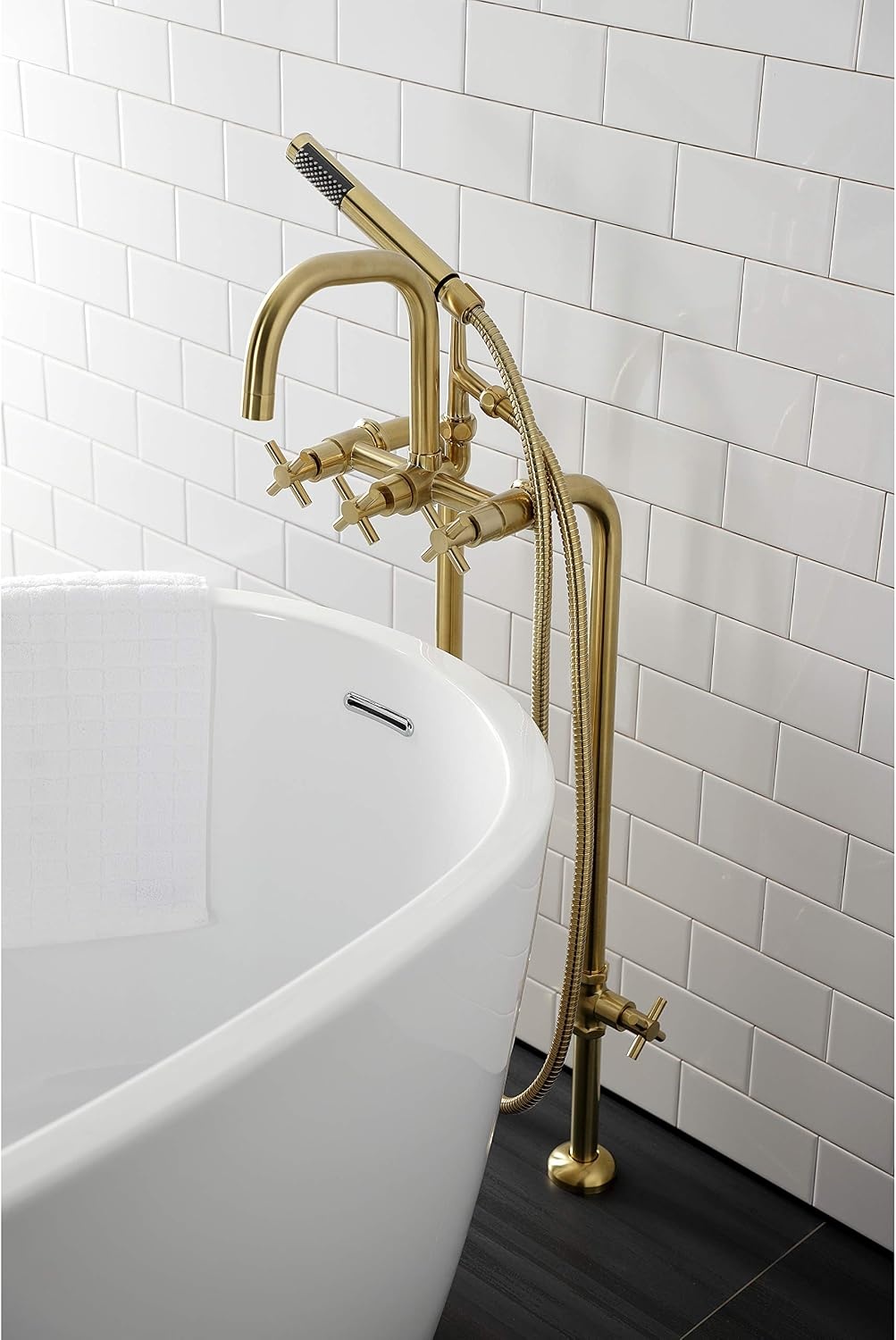 image:imageAqua Vintage CCK8401DL Concord Freestanding Tub Faucet with Supply Line Stop Valve Polished ChromeBrushed Brass