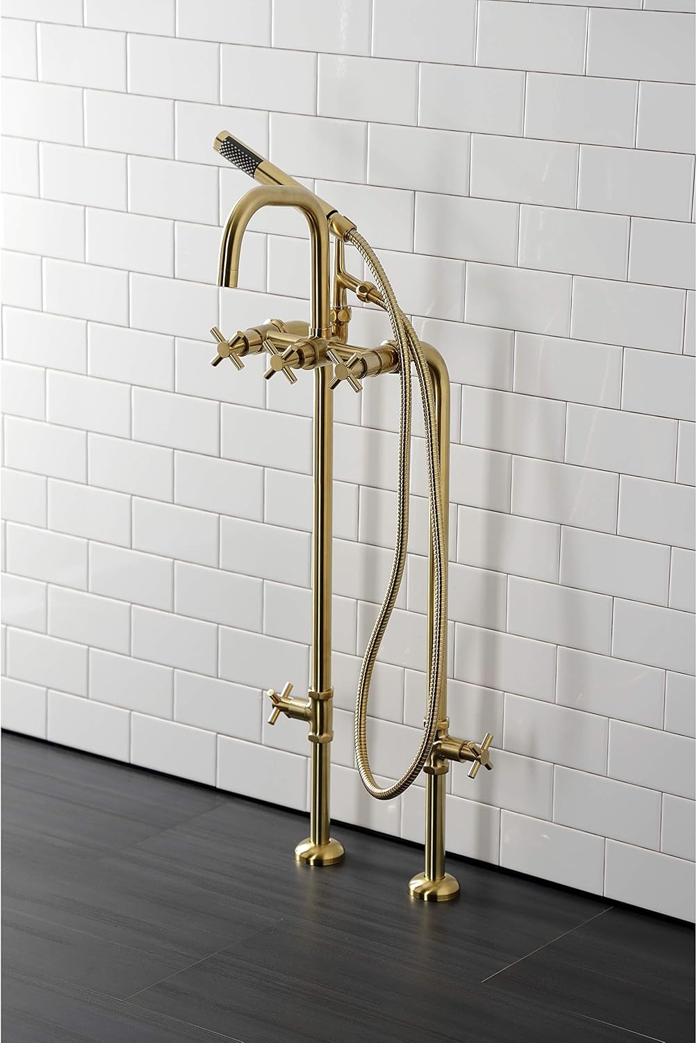image:imageAqua Vintage CCK8401DL Concord Freestanding Tub Faucet with Supply Line Stop Valve Polished ChromeBrushed Brass