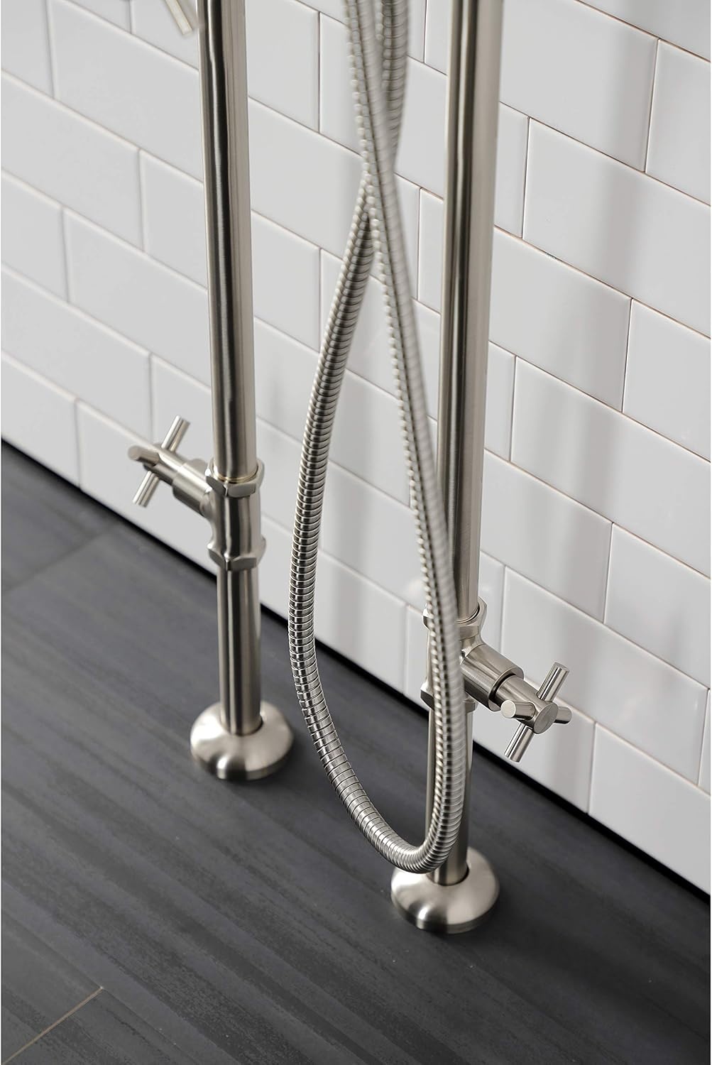 image:imageAqua Vintage CCK8401DL Concord Freestanding Tub Faucet with Supply Line Stop Valve Polished ChromeBrushed Nickel
