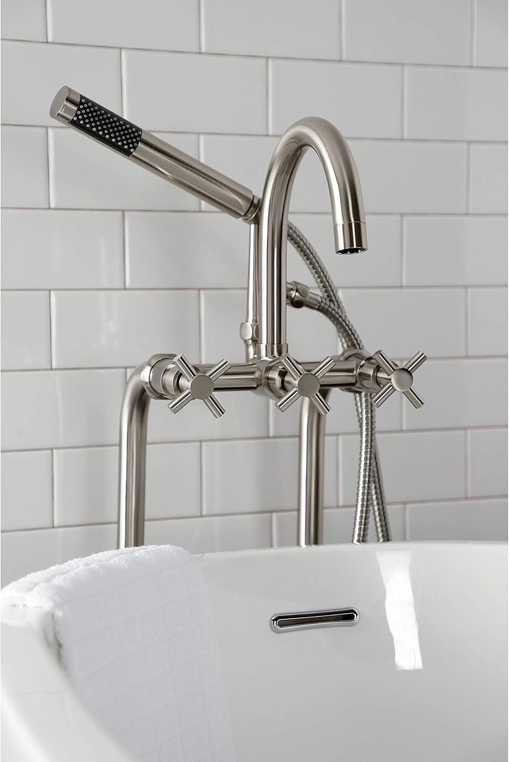 image:imageAqua Vintage CCK8401DL Concord Freestanding Tub Faucet with Supply Line Stop Valve Polished ChromeBrushed Nickel