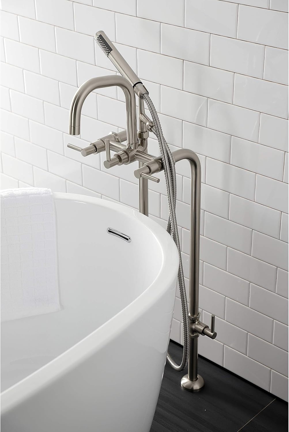 image:imageAqua Vintage CCK8401DL Concord Freestanding Tub Faucet with Supply Line Stop Valve Polished ChromeBrushed Nickel