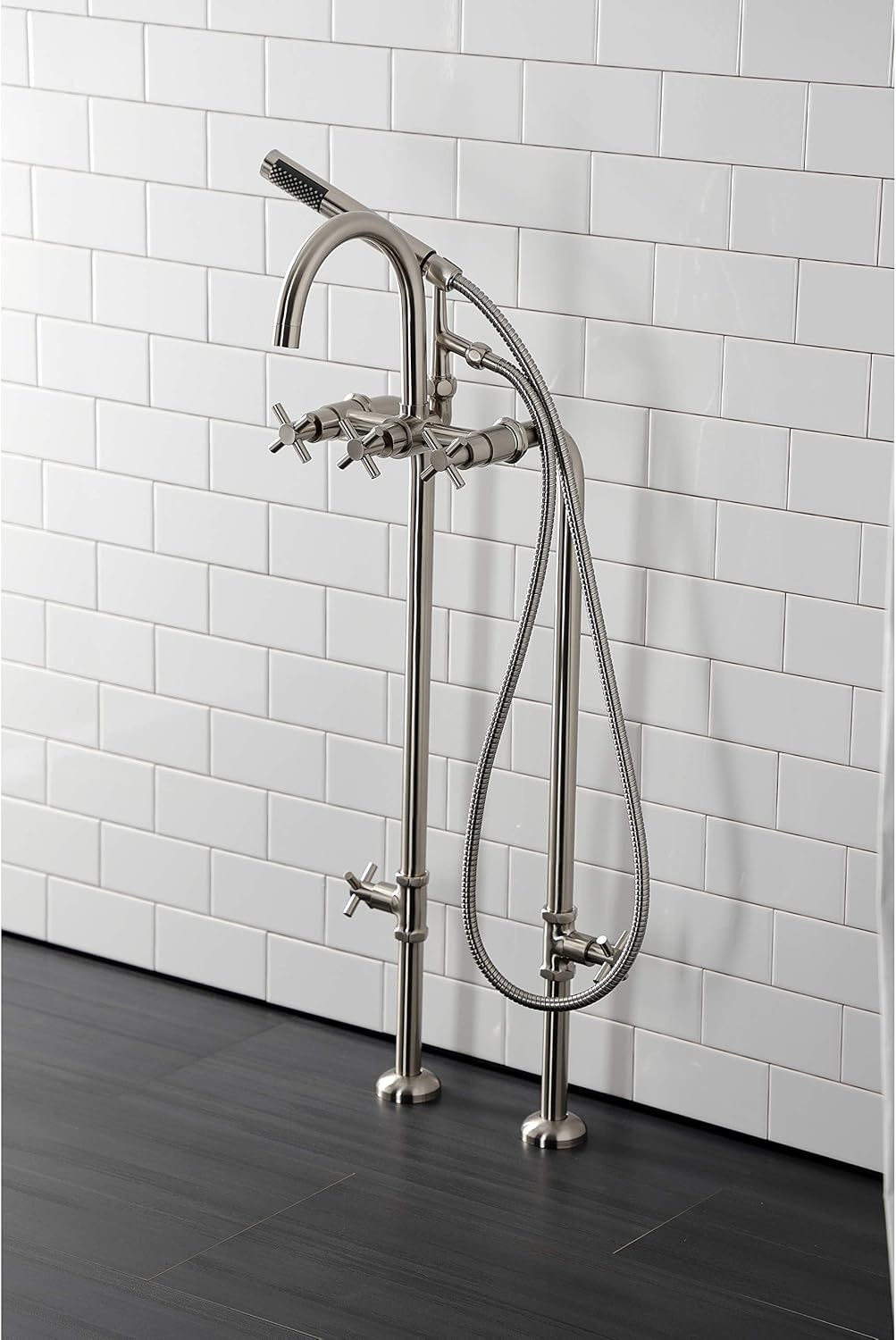 image:imageAqua Vintage CCK8401DL Concord Freestanding Tub Faucet with Supply Line Stop Valve Polished ChromeBrushed Nickel