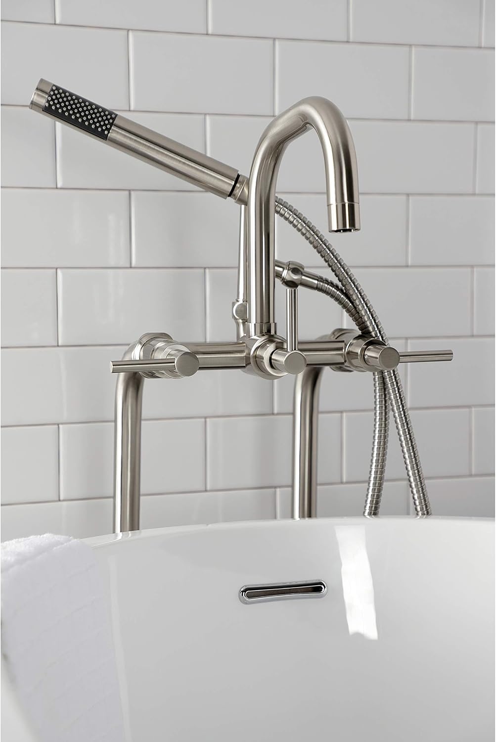 image:imageAqua Vintage CCK8401DL Concord Freestanding Tub Faucet with Supply Line Stop Valve Polished ChromeBrushed Nickel