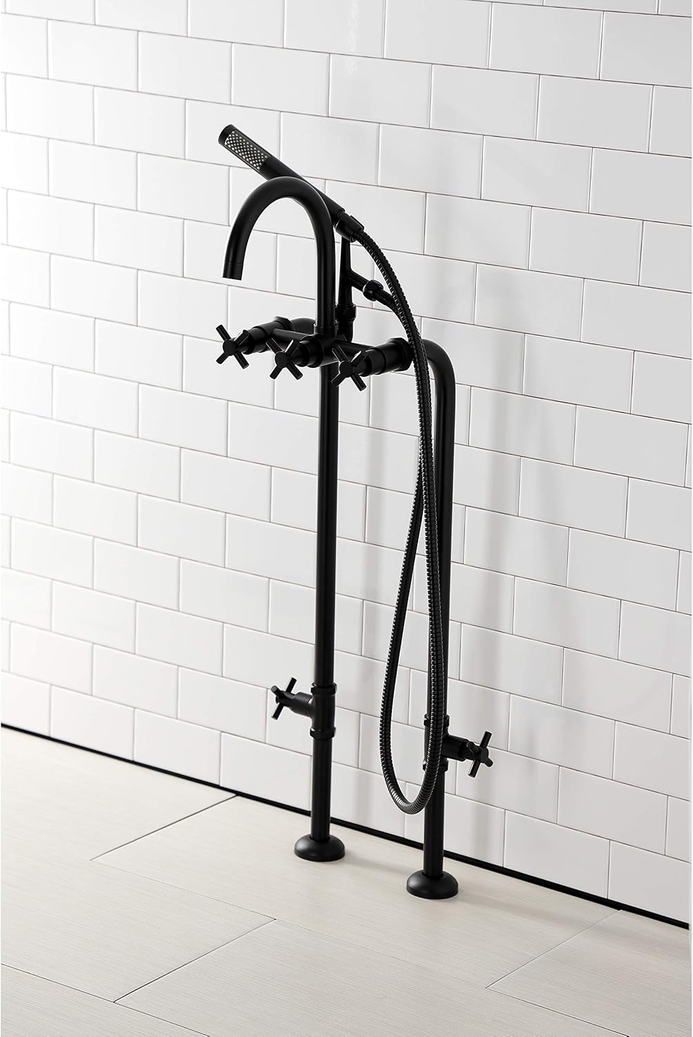 image:imageAqua Vintage CCK8401DL Concord Freestanding Tub Faucet with Supply Line Stop Valve Polished ChromeMatte Black