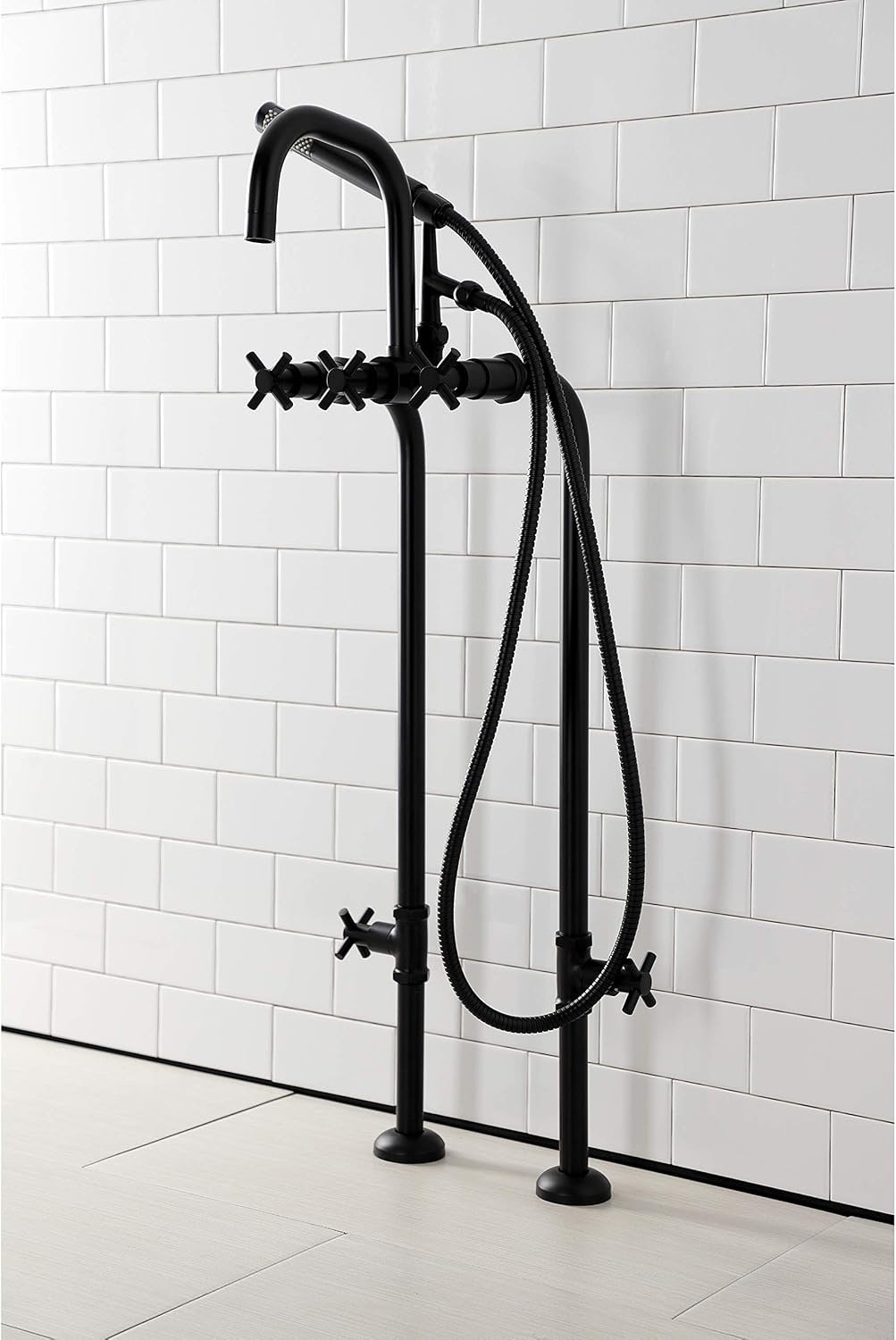 image:imageAqua Vintage CCK8401DL Concord Freestanding Tub Faucet with Supply Line Stop Valve Polished ChromeMatte Black