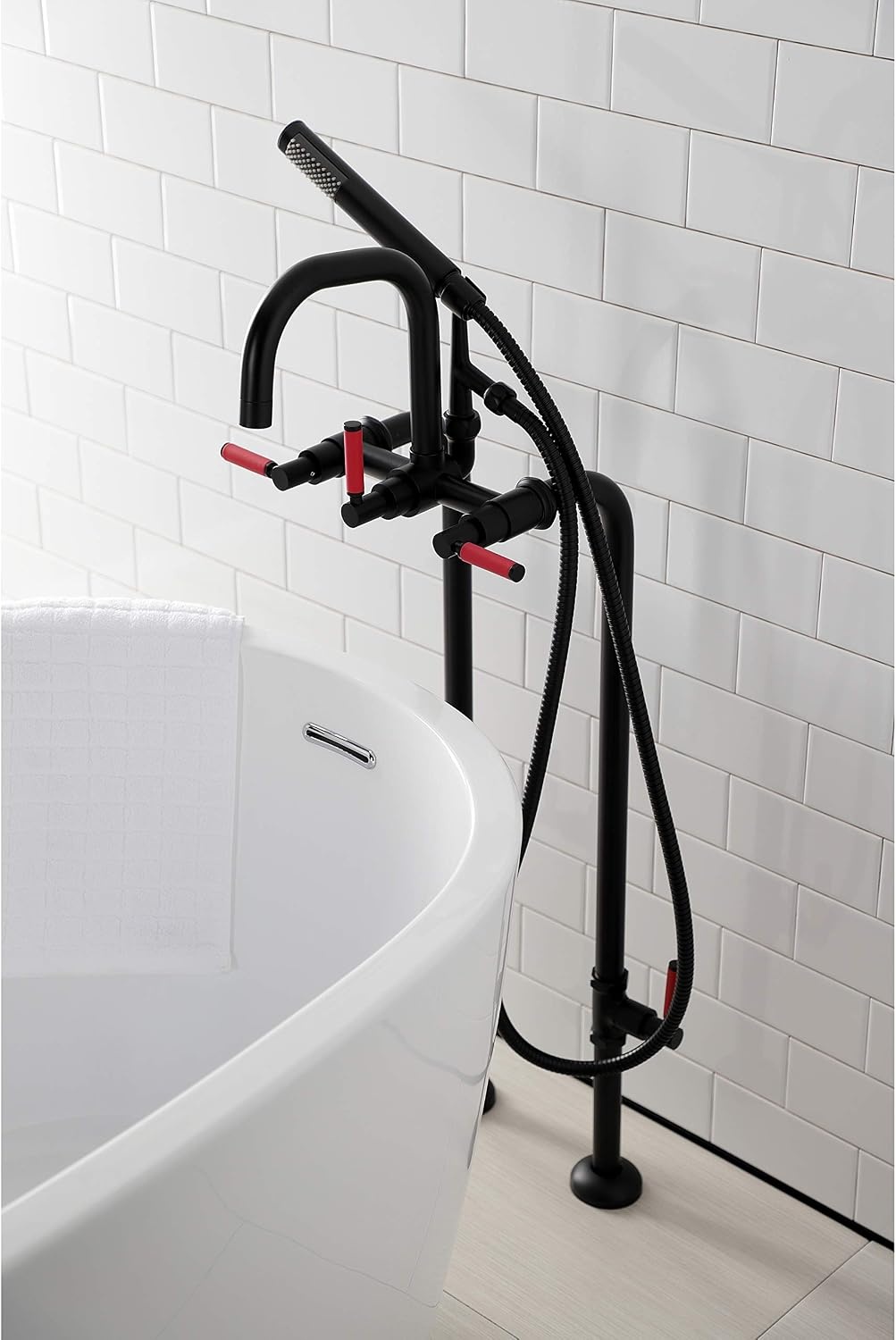 image:imageAqua Vintage CCK8401DL Concord Freestanding Tub Faucet with Supply Line Stop Valve Polished ChromeMatte Black