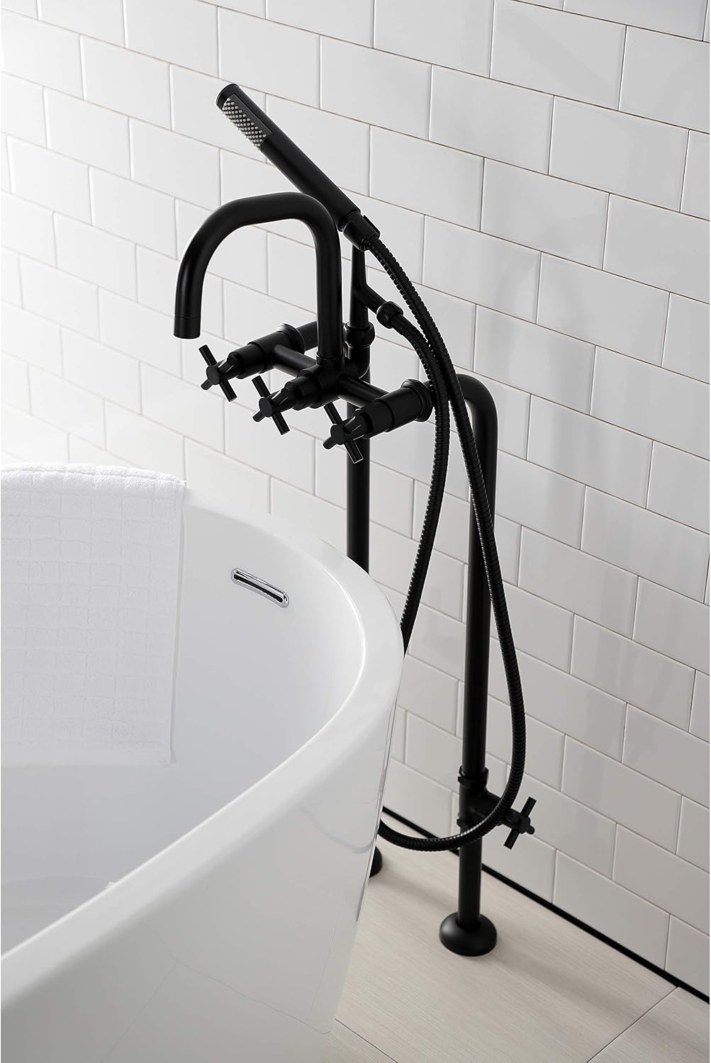 image:imageAqua Vintage CCK8401DL Concord Freestanding Tub Faucet with Supply Line Stop Valve Polished ChromeMatte Black