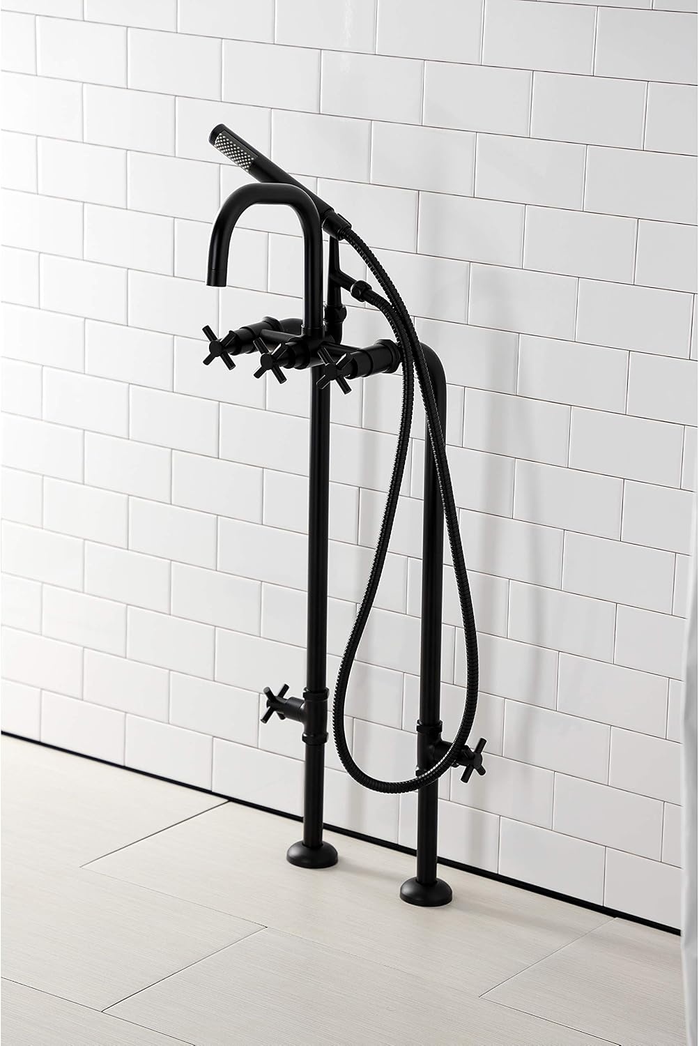 image:imageAqua Vintage CCK8401DL Concord Freestanding Tub Faucet with Supply Line Stop Valve Polished ChromeMatte Black