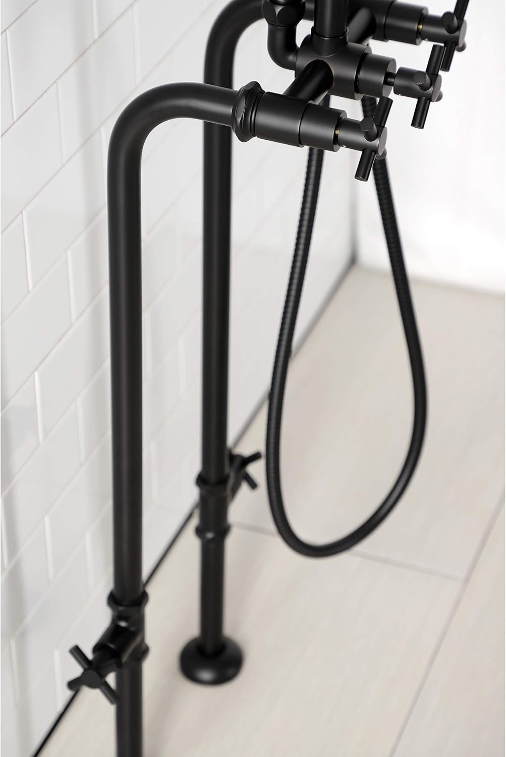 image:imageAqua Vintage CCK8401DL Concord Freestanding Tub Faucet with Supply Line Stop Valve Polished ChromeMatte Black