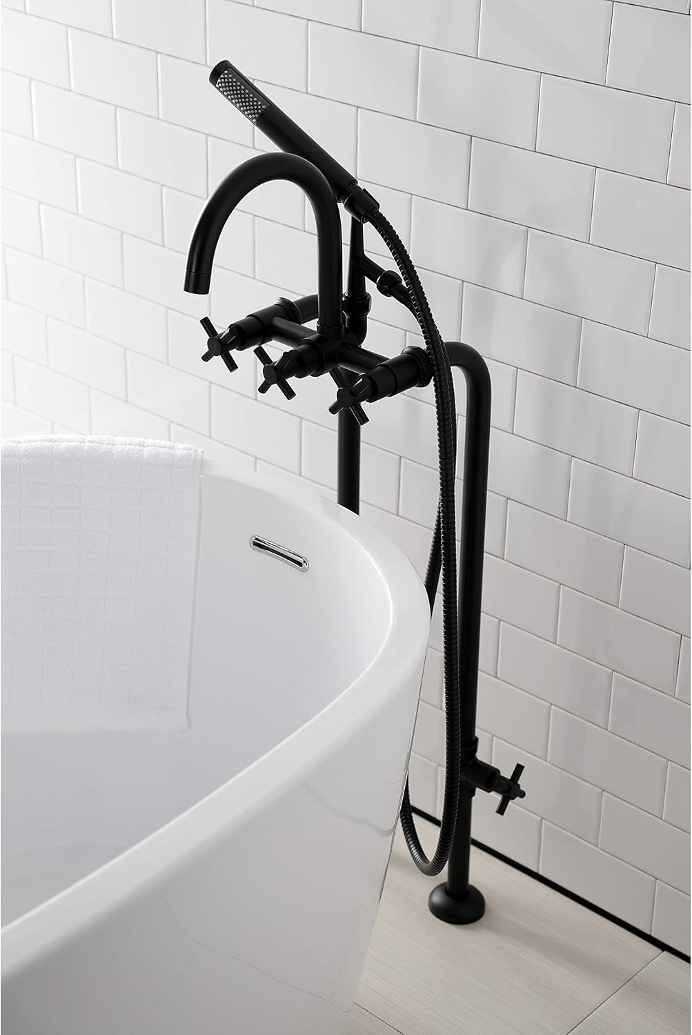 image:imageAqua Vintage CCK8401DL Concord Freestanding Tub Faucet with Supply Line Stop Valve Polished ChromeMatte Black