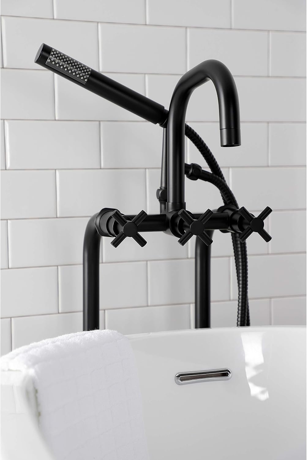 image:imageAqua Vintage CCK8401DL Concord Freestanding Tub Faucet with Supply Line Stop Valve Polished ChromeMatte Black