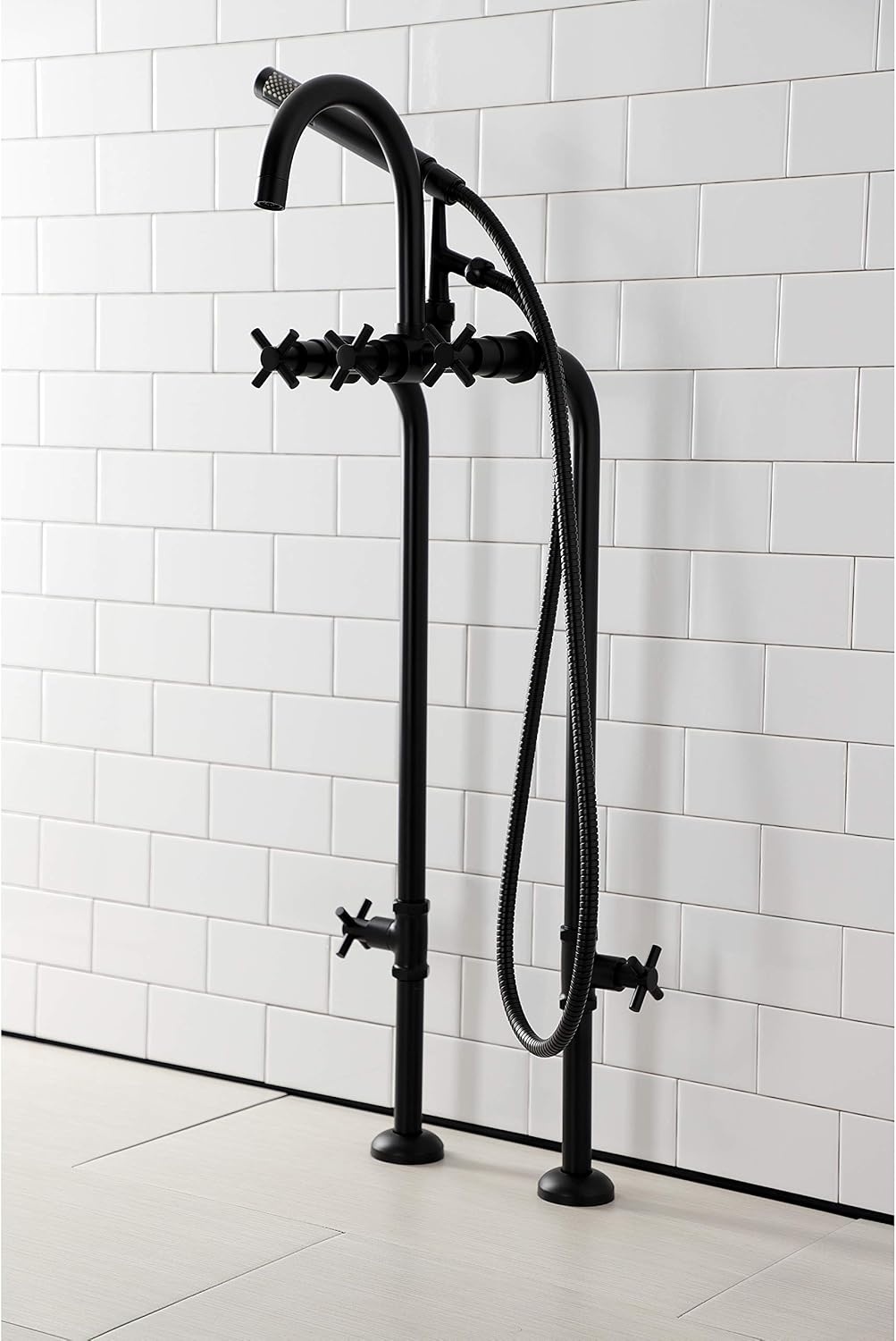 image:imageAqua Vintage CCK8401DL Concord Freestanding Tub Faucet with Supply Line Stop Valve Polished ChromeMatte Black