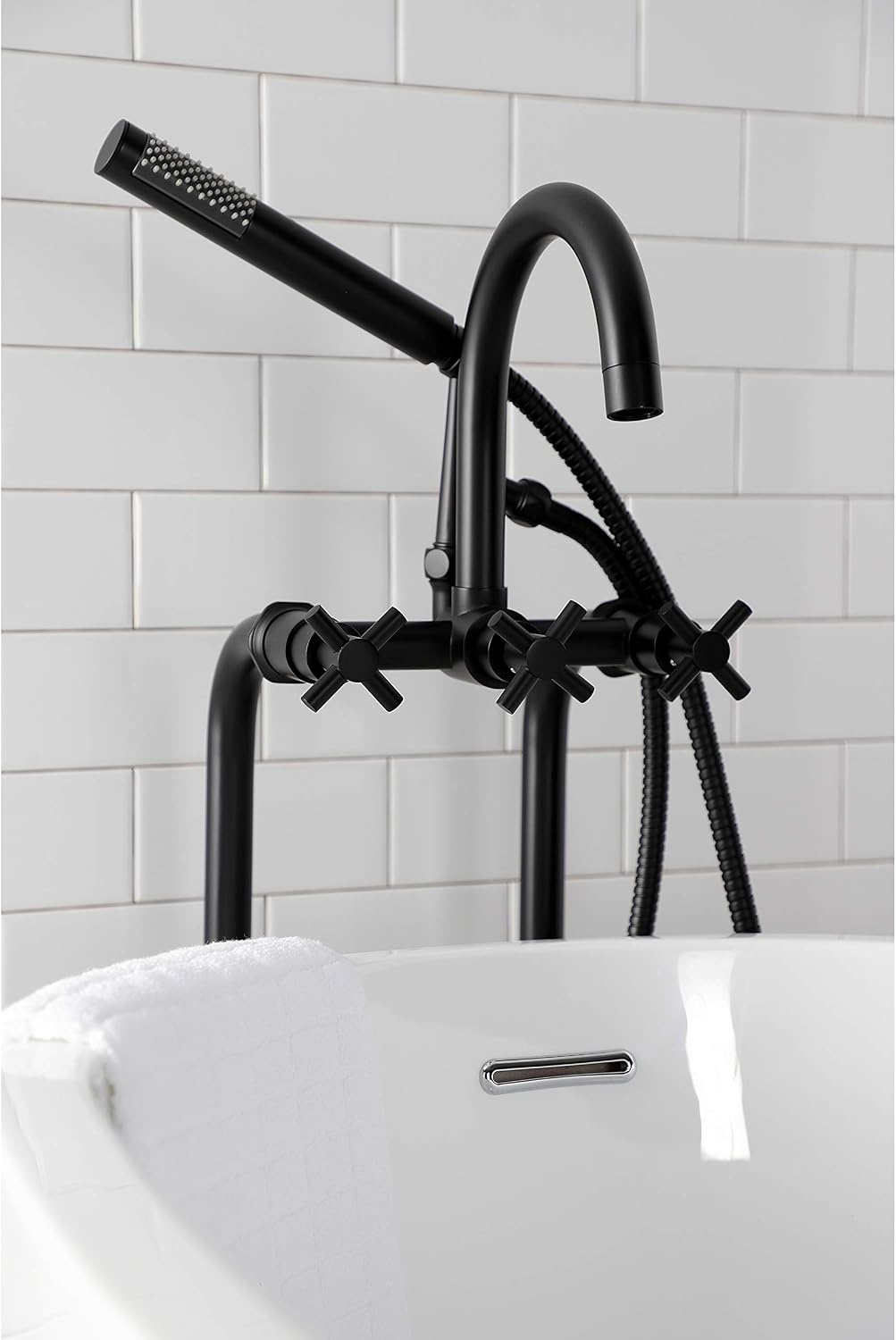 image:imageAqua Vintage CCK8401DL Concord Freestanding Tub Faucet with Supply Line Stop Valve Polished ChromeMatte Black